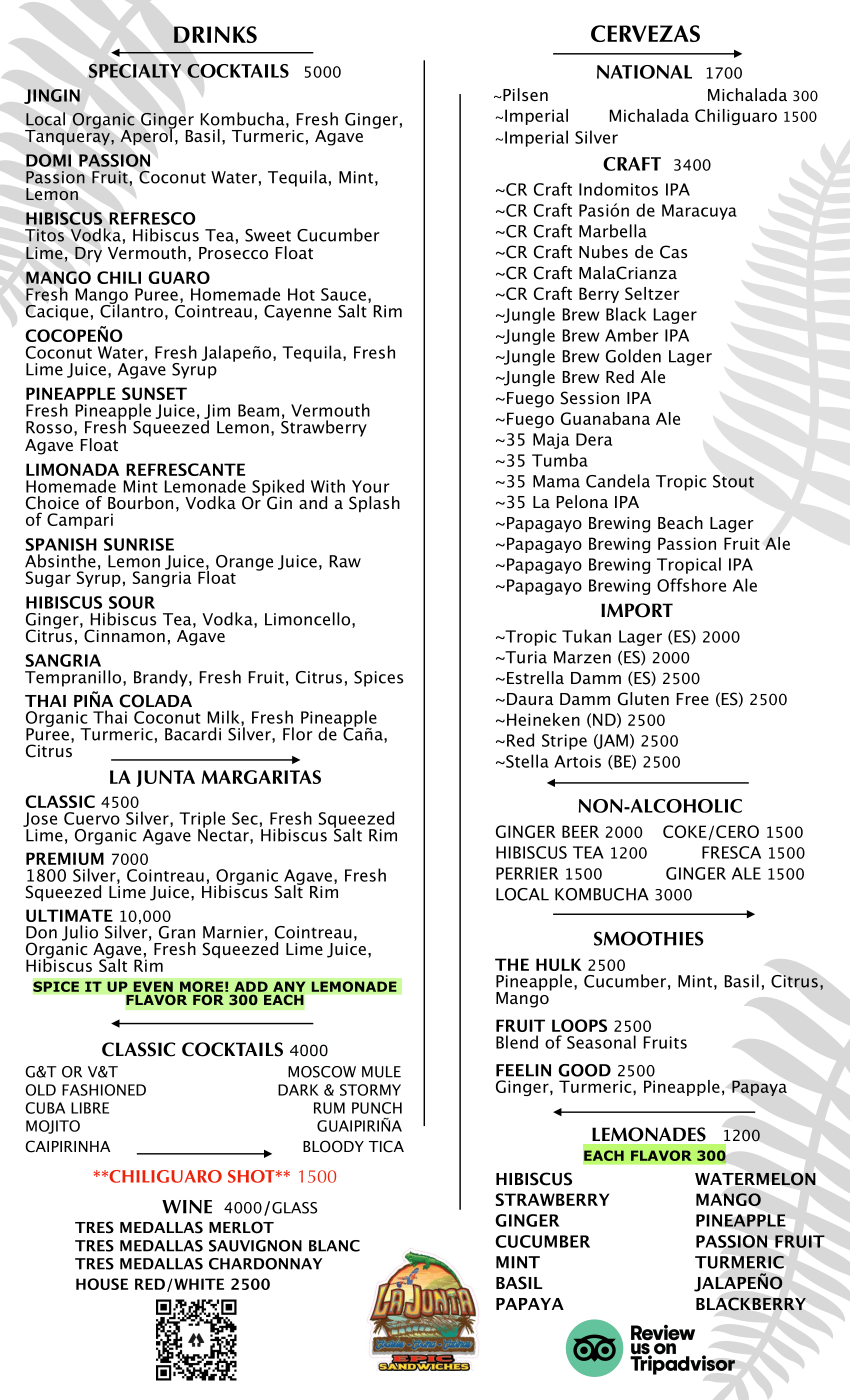 La Junta Dominical Menu La Junta Dominical Menu