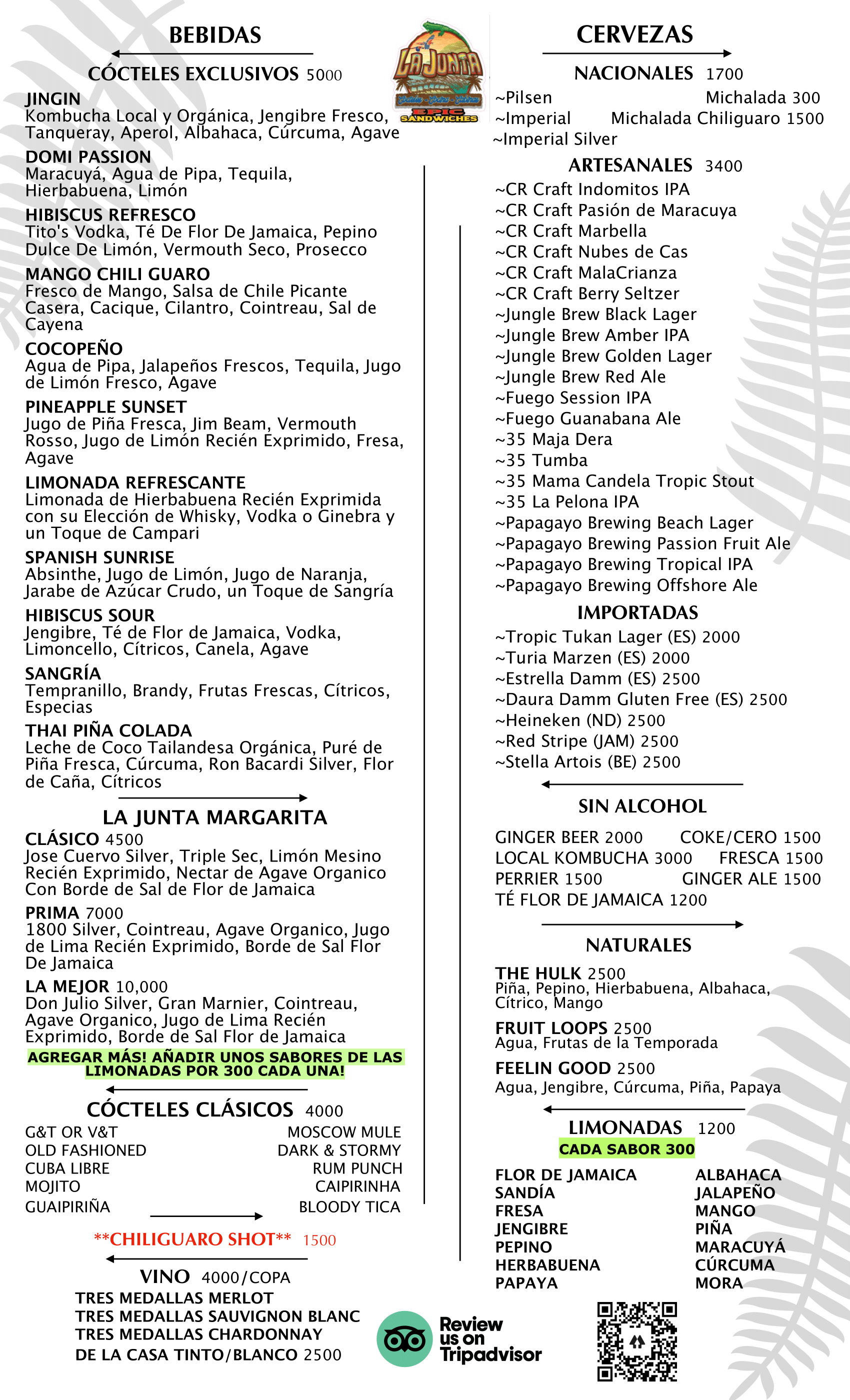 La Junta Dominical Menu